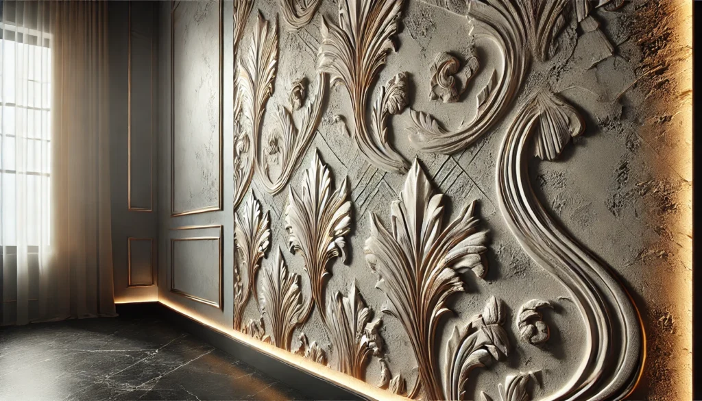 DALL·E 2025-01-31 19.24.35 - A close-up of a stylish textured wall with unique patterns. The wall has a luxurious, high-quality paint finish with elegant textures such as marble,